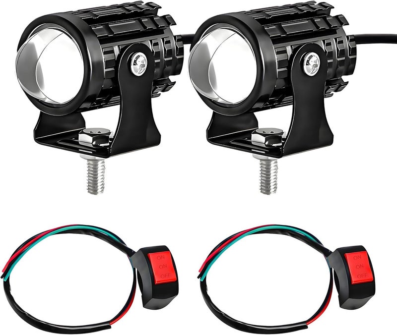 Wevdn 2PCS Motorcycle LED Driving Fog Lights, Super Bright White/Amber Motor Auxiliary LED Spotlights with 2 Switch, Waterproof Aux Motorcycle Headlight for Car Truck ATV Tractor (8-80v) - Image 1